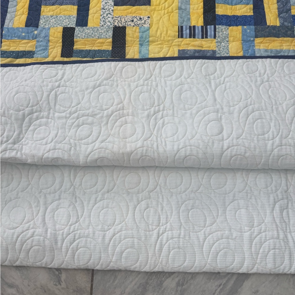 Blue and Yellow Patchwork Quilt - Picture 3 of 4